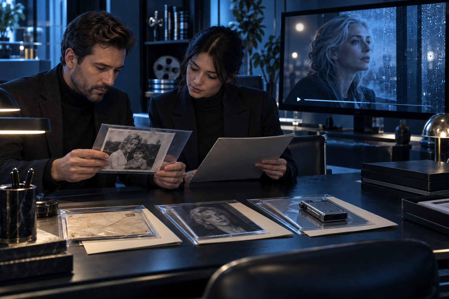 Illustration: Fotografier, brev, ansikten och röster behöver egna rättighetsunderlag. Att ha skrivit boken innebär inte automatiskt att allt material får användas i en film.